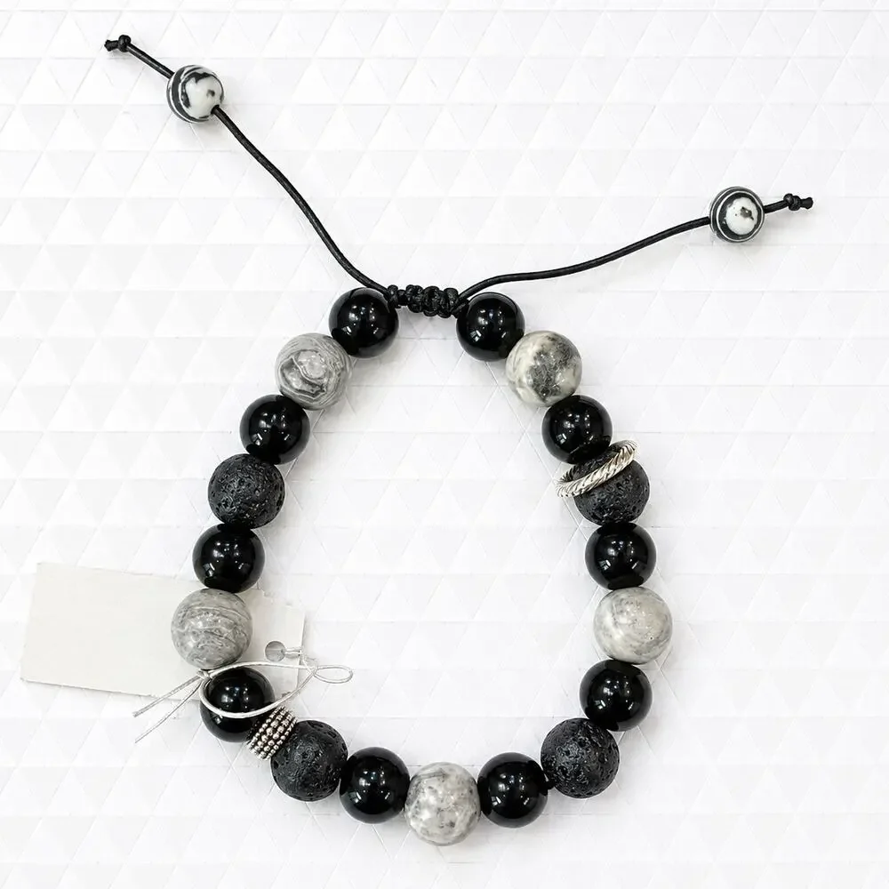NWT Christopher & Banks Black Gray Beaded Adjustable Bracelet